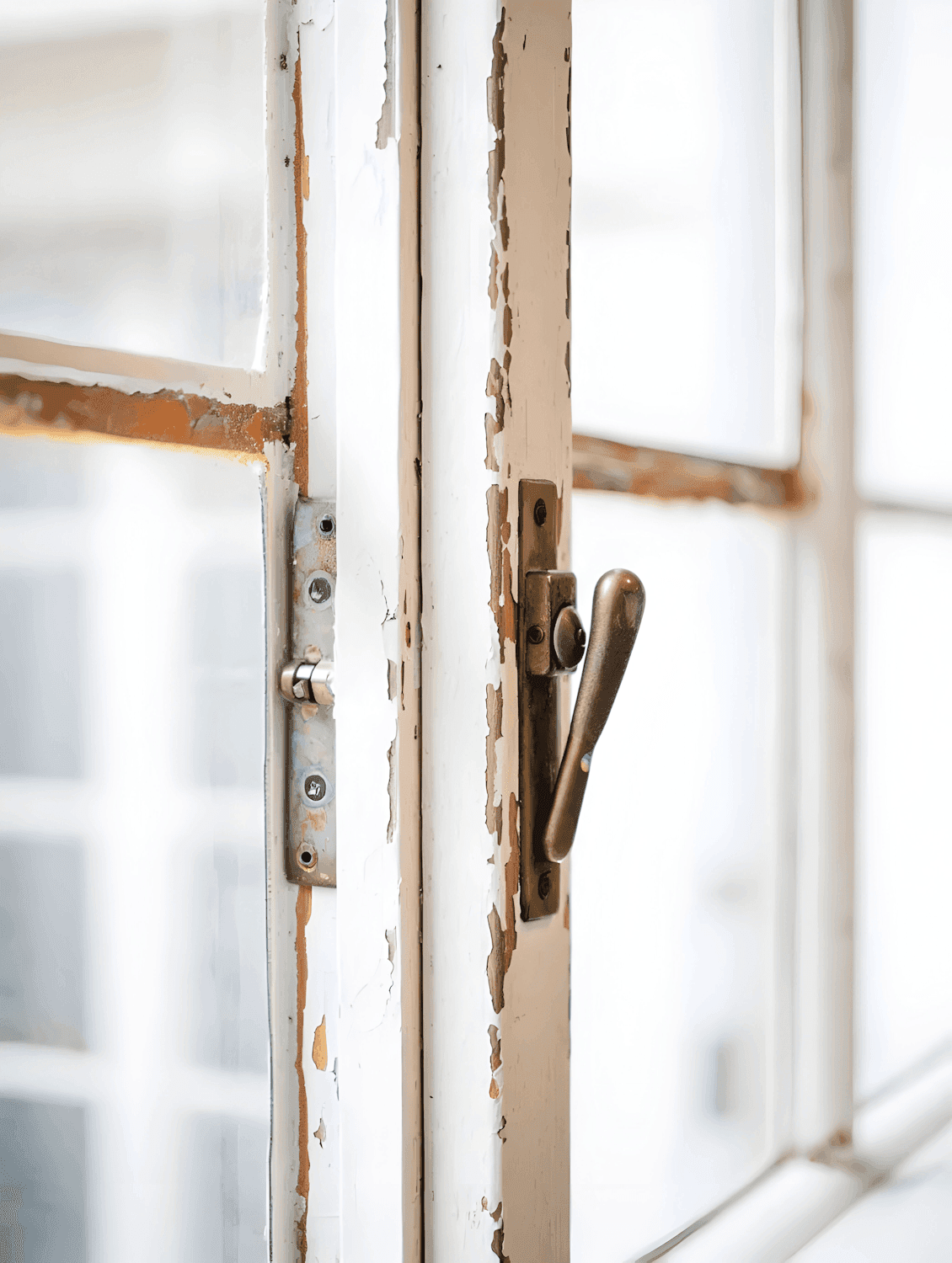 Holzfenster im Detail vor der Neulackierung